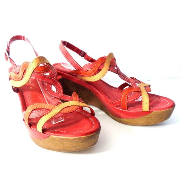 NAPA FLEX David Tate 41 9.5M Red Leather Wedge Slingback Sandals Shoes ITALY - Picture 1 of 7
